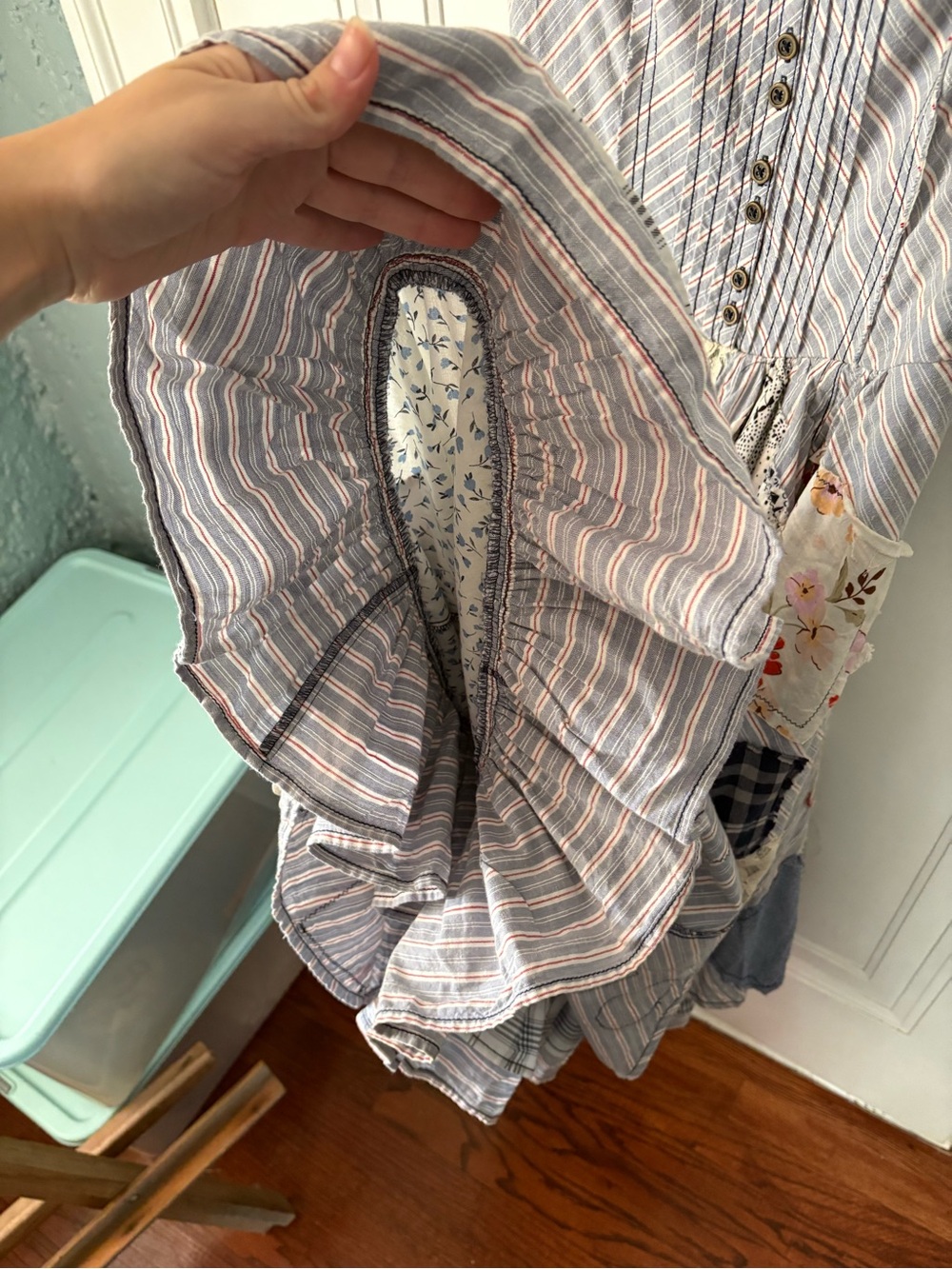 Pilcro Blue and White Patchwork Midi Dress - Picture 10 of 13